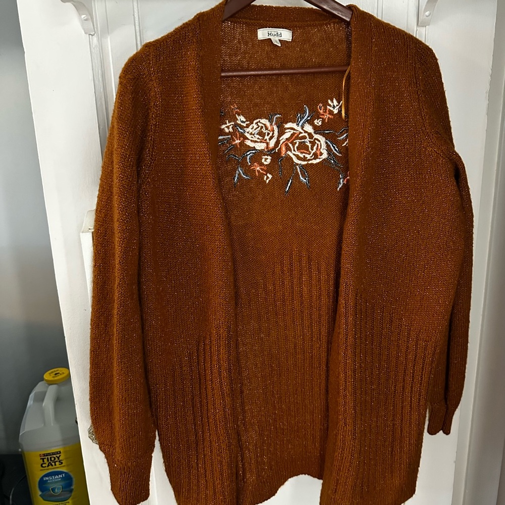 Women's Brown Sweater with Floral Embroidery